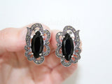 Marcasite earrings sterling silver 925 with black topaz stone