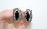 Earrings and ring sterling silver 925 marcasite jewelry Black topaz
