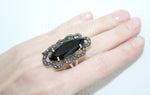 Earrings and ring sterling silver 925 marcasite jewelry Black topaz