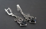Black stone dangle earrings sterling silver 925 Marcasite