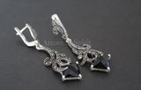 Black stone dangle earrings sterling silver 925 Marcasite
