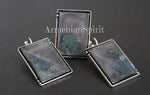 Silver earrings 925 women green moss agate gemstone Rectangle