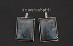 Silver earrings 925 women green moss agate gemstone Rectangle