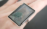 Moss agate green RING sterling silver 925 Rectangle jewelry