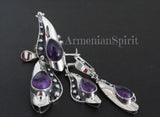 Sterling silver SET Earrings ring pendant 925 natural purple amethyst