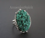 Malachite ring adjustable Sterling silver 925 Handmade