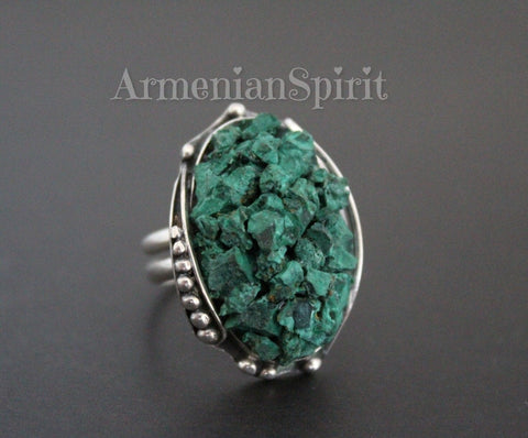 Malachite ring adjustable Sterling silver 925 Handmade