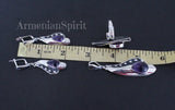 Amethyst earrings long Sterling silver 925 One of a kind