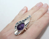 Amethyst earrings long Sterling silver 925 One of a kind
