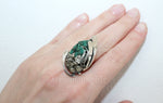 Set Earrings ring pendant Silver 925 Natural Pyrite golden druzy green malachite