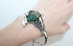 Silver 925 bracelet large With gemstone malachite green and pyrite gold Druse