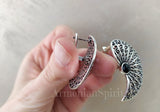 Very large earrings Sterling silver 925 semi circle with black stone onyx