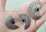 Very large earrings Sterling silver 925 semi circle with black stone onyx