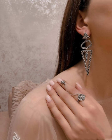 Earrings very long Sterling silver 925 Armenian handmade jewelry