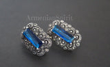 Earrings and ring sterling silver 925 Lab blue topaz small