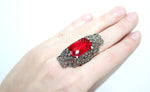 Very big rings Sterling Silver 925 Dark red stone Marcasite jewelry woman Armenian