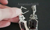 Very big rings Sterling Silver 925 Dark red stone Marcasite jewelry woman Armenian