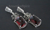 Earrings Silver 925 Dark red stone Marcasite STERLING 925