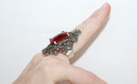 Very big rings Sterling Silver 925 Dark red stone Marcasite jewelry woman Armenian