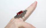 Very big rings Sterling Silver 925 Dark red stone Marcasite jewelry woman Armenian