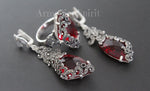 Red topaz earrings long Marcasite Silver 925