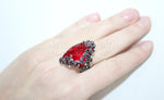 Red topaz earrings long Marcasite Silver 925