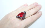 Ring triangle red lab topaz Marcasite Silver jewelry