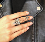 Armenian jewelry Double ring with chain Silver 925 Adjustable Ethnic