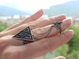 Armenian jewelry Double ring with chain Silver 925 Adjustable Ethnic