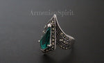 Emerald green stone Earrings and ring Silver 925 marcasite