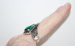 Emerald green stone Earrings and ring Silver 925 marcasite
