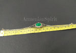 Sterling silver 925 two chains bracelet for women with green natural cabochon jadeite