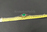 Sterling silver 925 two chains bracelet for women with green natural cabochon jadeite