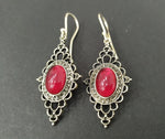 Earrings Dangle Long Hooked Silver 925 red stone