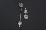 Armenian stud earrings short and very long dangle with chain SILVER 925