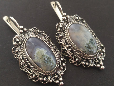 Earrings sterling silver 925 Natural agate