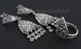 Sterling silver 925 earrings Boho dangle long earrings and adjustable ring