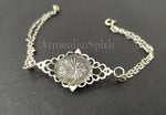 Sterling silver 925 two chains bracelet for women with green natural cabochon jadeite