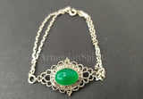 Sterling silver 925 two chains bracelet for women with green natural cabochon jadeite
