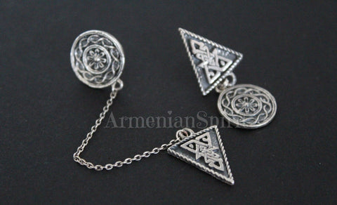 Armenian stud earrings short and very long dangle with chain SILVER 925