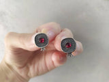 Stud earrings Pomegranate with red quartz Sterling silver 925