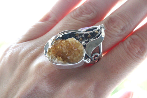Sterling silver SET 925 natural citrine Ring adjustable