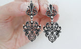 Filigree earrings Sterling silver 925 dangle with English lock ]