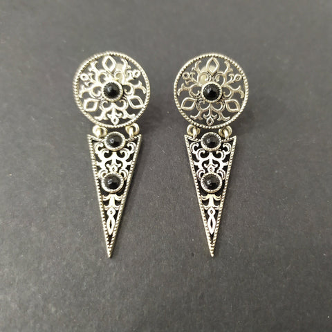 Stud earrings Sterling Silver 925 filigree traditional jewelry with black onyx