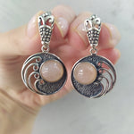Earrings and ring Sterling silver 925 and natural nude pink quartz