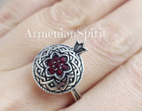 Pomegranate ring Sterling silver 925 with red zircon stones
