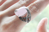 Ring silver Pale pink topaz stone Marcasite