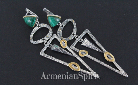 Modern Earrings long Sterling silver 925 gold plated