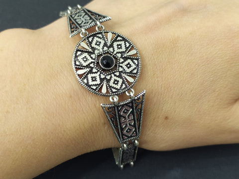 Silver 925 bracelet in ethnic style with black onyx Armenian Jewelry