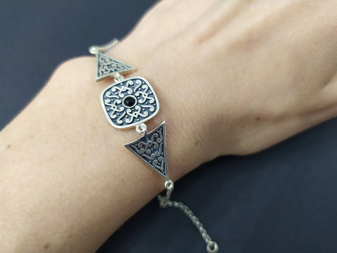 Bracelet ethnic Sterling silver 925 onyx gem Armenian handmade jewelry